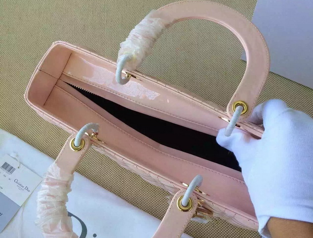 Large Lady Dior Bag Pink Patent Lambskin Gold Hardware for Sale