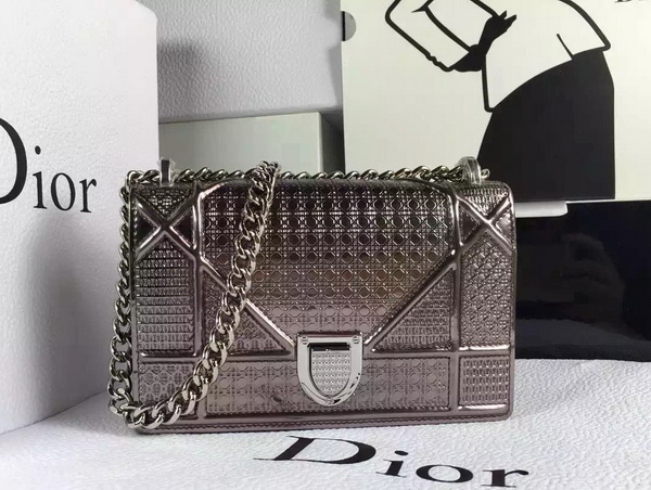 Mini Diorama Bag Antique Silver Metallic Calfskin for Sale