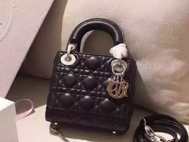 Mini Lady Dior Bag Black Lambskin Silver Hardwares for Sale