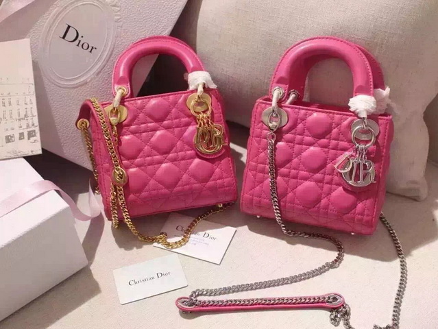 Mini Lady Dior Bag Fuchsia Lambskin for Sale