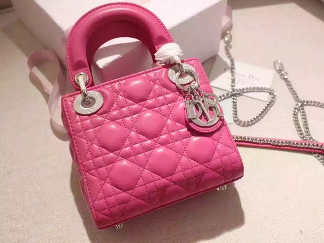 Mini Lady Dior Bag Fuchsia Lambskin for Sale