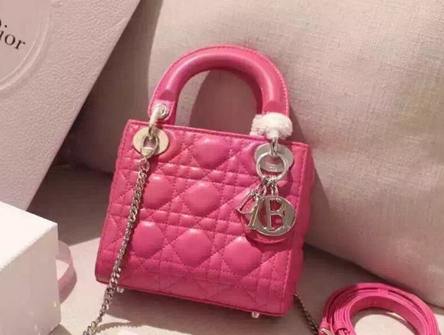 Mini Lady Dior Bag Fuchsia Lambskin for Sale