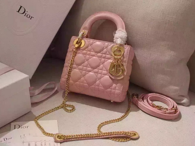 Mini Lady Dior Bag Pink Lambskin Gold Hardwares for Sale