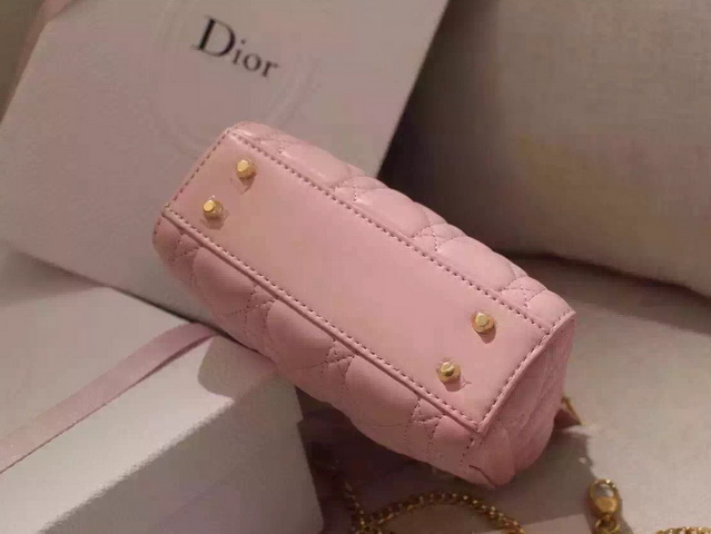 Mini Lady Dior Bag Pink Lambskin Gold Hardwares for Sale