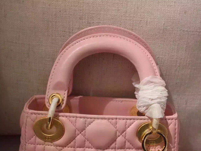 Mini Lady Dior Bag Pink Lambskin Gold Hardwares for Sale