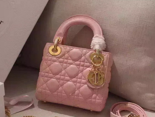 Mini Lady Dior Bag Pink Lambskin Gold Hardwares for Sale