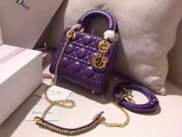 Mini Lady Dior Bag Purple Lambskin Gold Hardwares for Sale