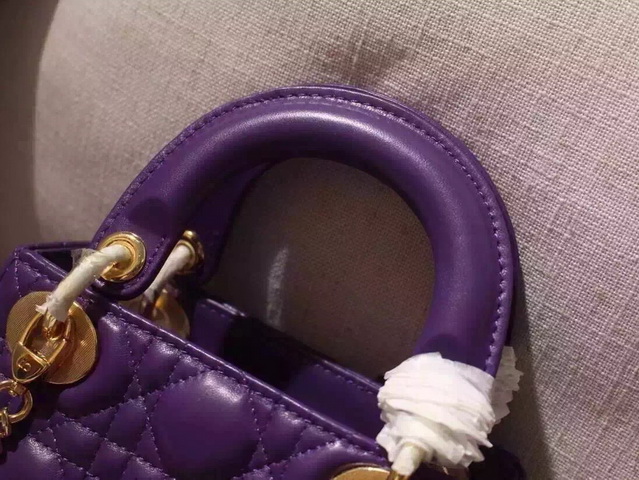 Mini Lady Dior Bag Purple Lambskin Gold Hardwares for Sale