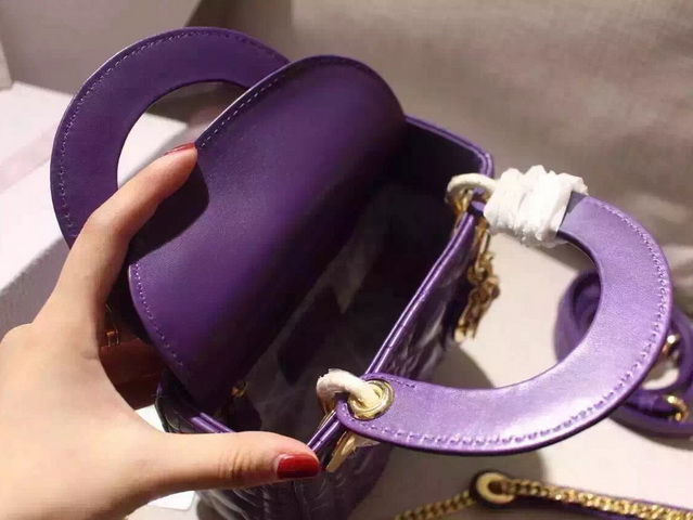 Mini Lady Dior Bag Purple Lambskin Gold Hardwares for Sale