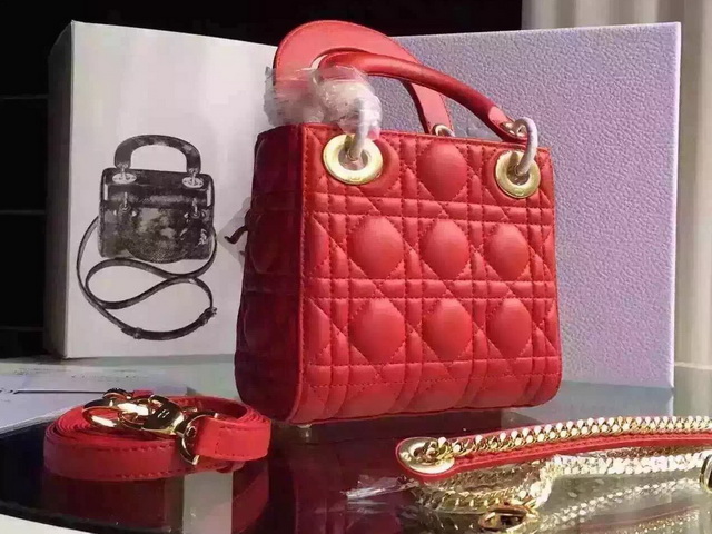 Mini Lady Dior Bag Red Lambskin Gold Hardwares for Sale