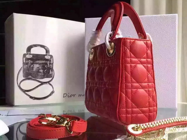 Mini Lady Dior Bag Red Lambskin Gold Hardwares for Sale