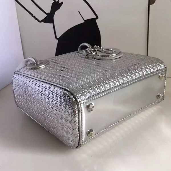 Mini Lady Dior Bag Silver Tone Metallic Calfskin with Micro Cannage Motif for Sale