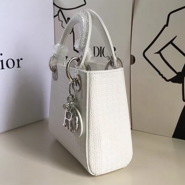 Mini Lady Dior Bag White Calfskin with Micro Cannage Motif for Sale