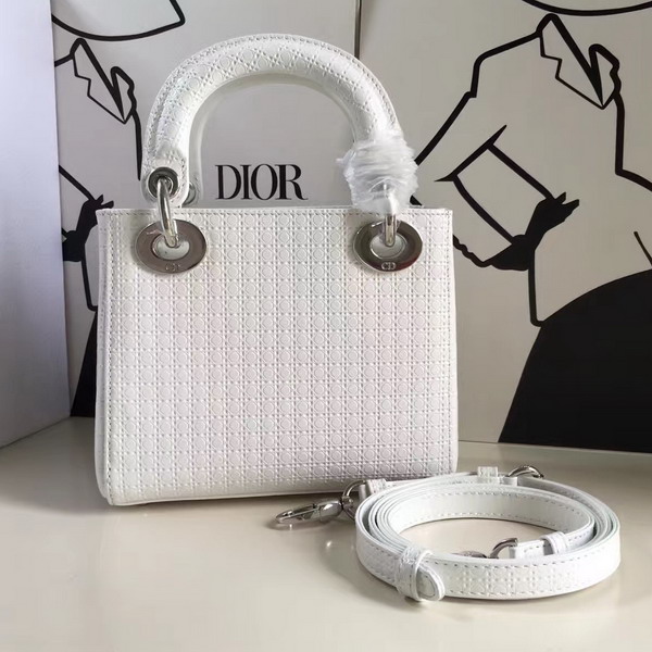 Mini Lady Dior Bag White Calfskin with Micro Cannage Motif for Sale