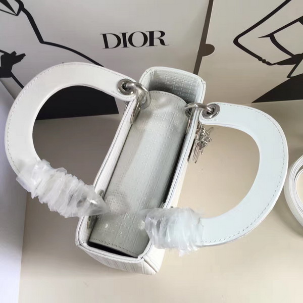 Mini Lady Dior Bag White Calfskin with Micro Cannage Motif for Sale