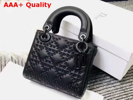 Mini Lady Dior Bag in Black Studded Matt Cannage Calfskin Replica