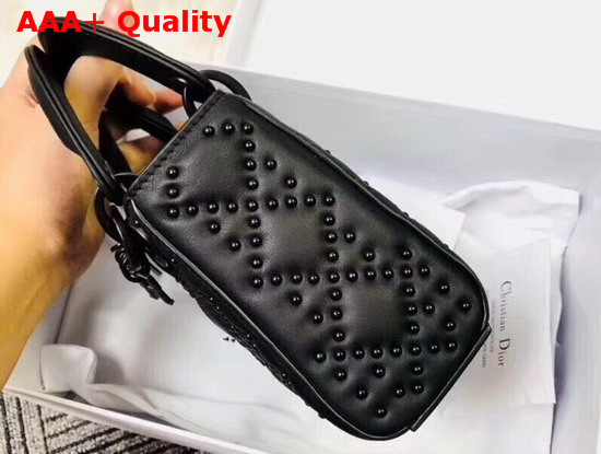 Mini Lady Dior Bag in Black Studded Matt Cannage Calfskin Replica