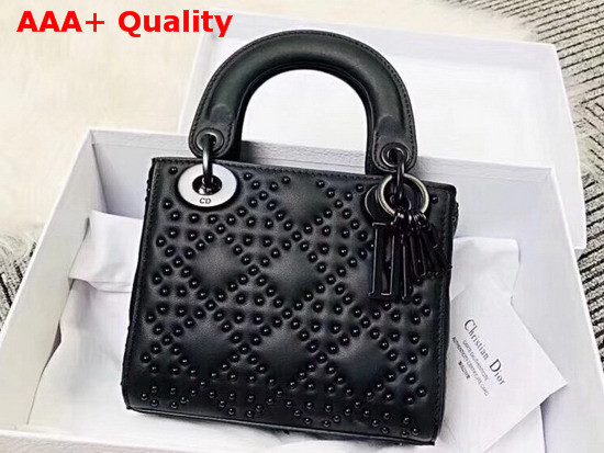 Mini Lady Dior Bag in Black Studded Matt Cannage Calfskin Replica