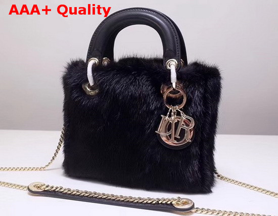 Mini Lady Dior Mink Fur Bag in Black Replica