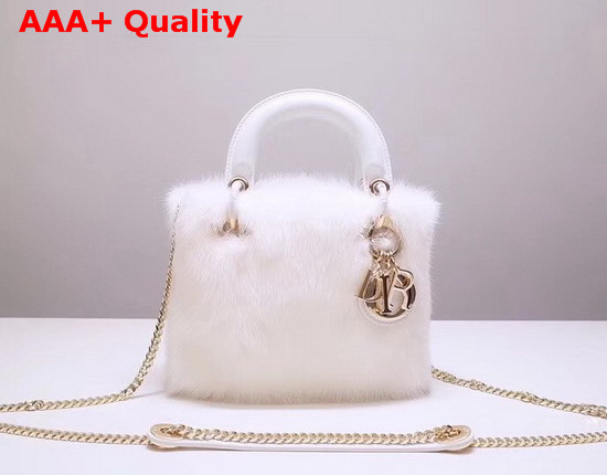 Mini Lady Dior Mink Fur Bag in White Replica