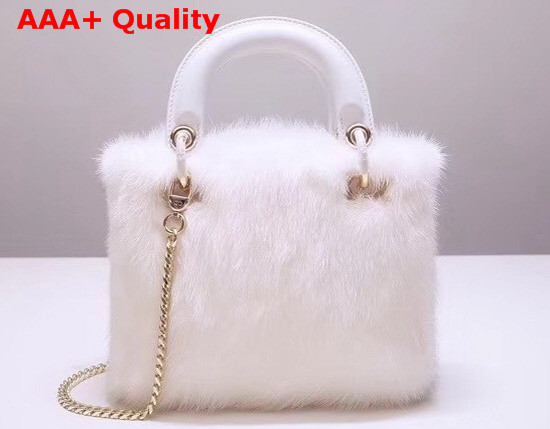 Mini Lady Dior Mink Fur Bag in White Replica