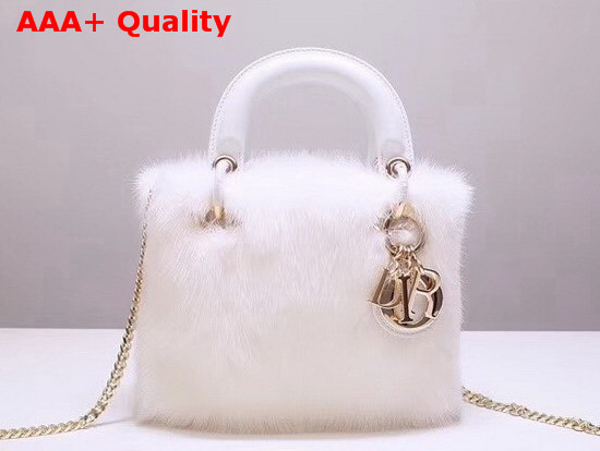 Mini Lady Dior Mink Fur Bag in White Replica