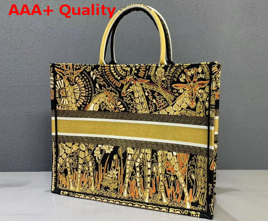 Yellow and Black Dior Book Tote Dior Animals Embroidered Canvas Bag Replica