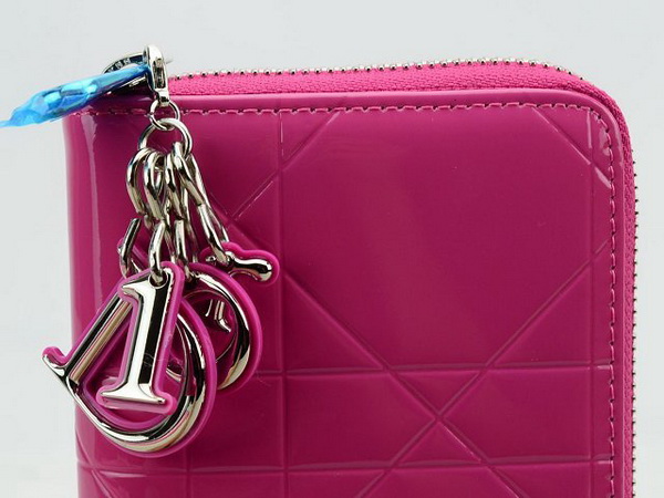 lady dior escapade wallet in fuchsia patent leather for Sale