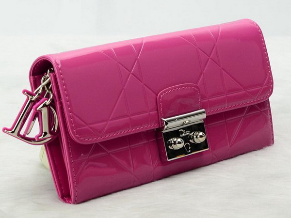 miss dior decouverte wallet in fuchsia patent leather for Sale