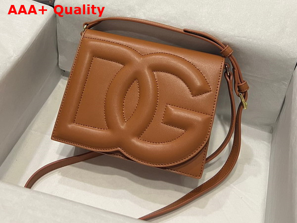 Dolce Gabbana Calfskin Crossbody Bag with Logo Brown Replica