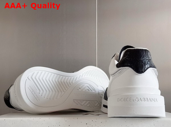 Dolce Gabbana Calfskin New Roma Sneakers with Crocodile Details White and Black Replica