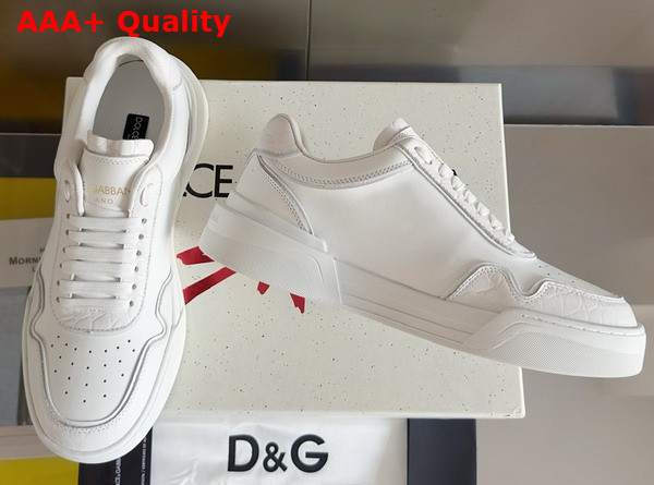 Dolce Gabbana Calfskin New Roma Sneakers with Crocodile Details in White Replica