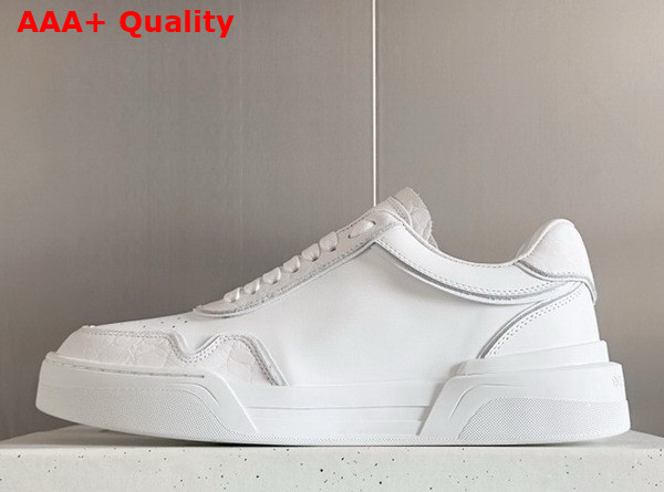 Dolce Gabbana Calfskin New Roma Sneakers with Crocodile Details in White Replica