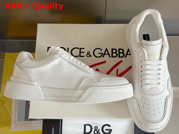 Dolce Gabbana Calfskin New Roma Sneakers with Crocodile Details in White Replica