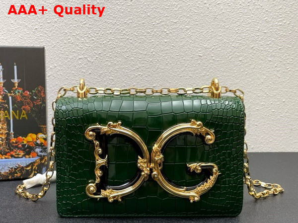 Dolce Gabbana Medium DG Girls Shoulder Bag in Green Croc Effect Calfskin Replica