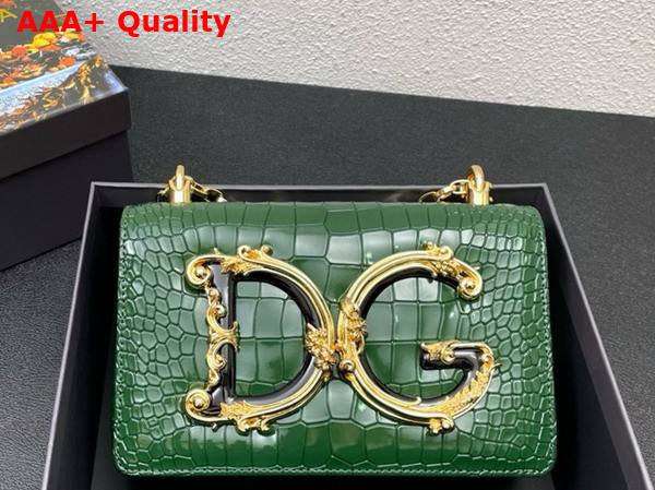 Dolce Gabbana Medium DG Girls Shoulder Bag in Green Croc Effect Calfskin Replica