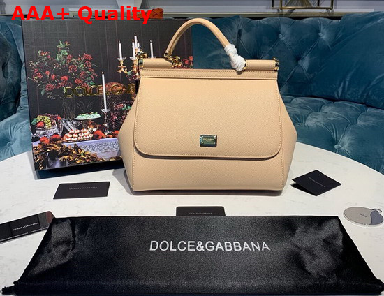 Dolce Gabbana Medium Sicily Bag in Beige Dauphine Calfskin Replica