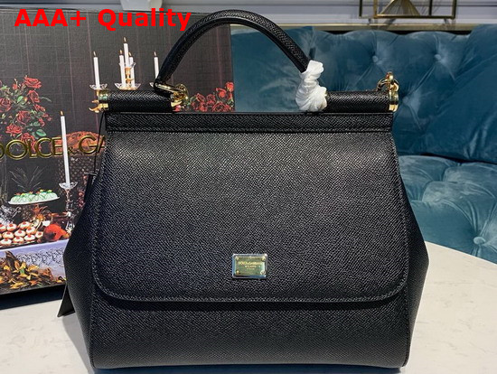 Dolce Gabbana Medium Sicily Bag in Black Dauphine Calfskin Replica