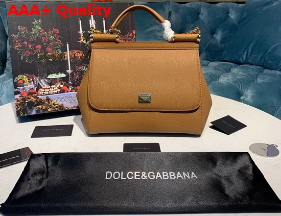 Dolce Gabbana Medium Sicily Bag in Tan Dauphine Calfskin Replica