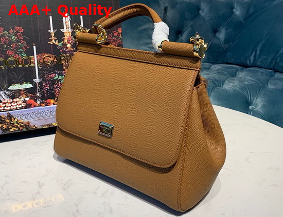 Dolce Gabbana Medium Sicily Bag in Tan Dauphine Calfskin Replica