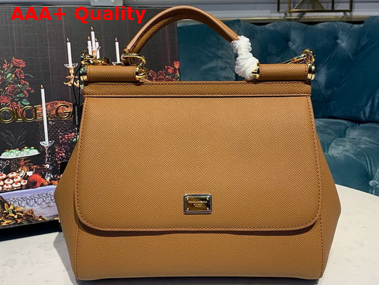 Dolce Gabbana Medium Sicily Bag in Tan Dauphine Calfskin Replica