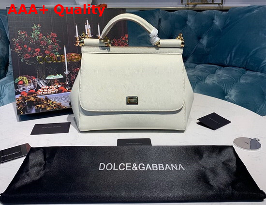 Dolce Gabbana Medium Sicily Bag in White Dauphine Calfskin Replica