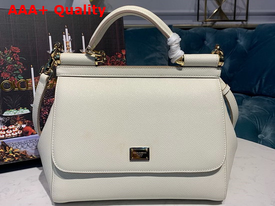 Dolce Gabbana Medium Sicily Bag in White Dauphine Calfskin Replica