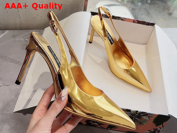 Dolce Gabbana Metallic Calfskin Slingback Pump with Embroidery in Gold Replica