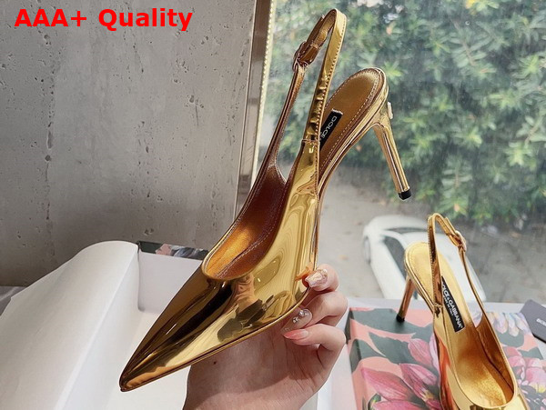 Dolce Gabbana Metallic Calfskin Slingback Pump with Embroidery in Gold Replica