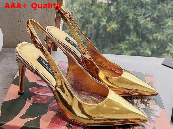 Dolce Gabbana Metallic Calfskin Slingback Pump with Embroidery in Gold Replica