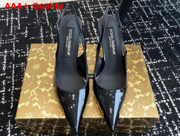 Dolce Gabbana Patent Leather Slingbacks in Black Replica