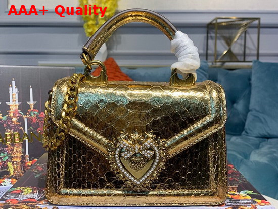 Dolce Gabbana Small Devotion Bag in Gold Python Skin Replica