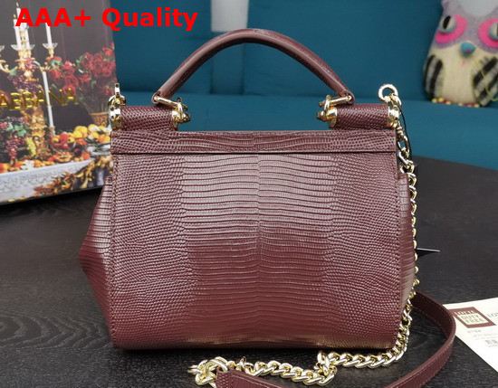 Dolce Gabbana Small Sicily Bag in Bordeaux Lizard Embossed Calfskin Replica