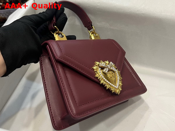 Dolce Gabbana Small Smooth Calfskin Devotion Bag in Burgundy Replica